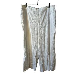 Nordstrom New Women's Linen Blend Pull On Wide Leg Pants White Plus Size 18